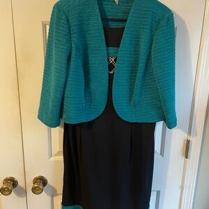 Womens Teal and Black Dress with Jacket Size 16 Maya Brooke Brand.